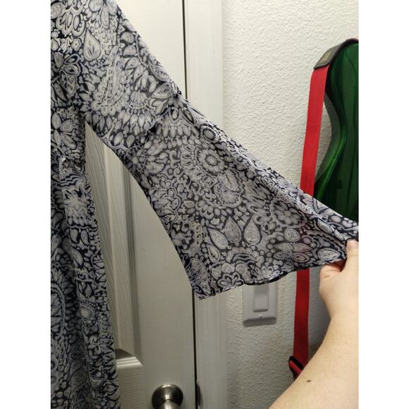 LOFT Outlet Womens Size Medium Blue Paisley Floral Flare Sheer Sleeve Mini Dress - Picture 5 of 8